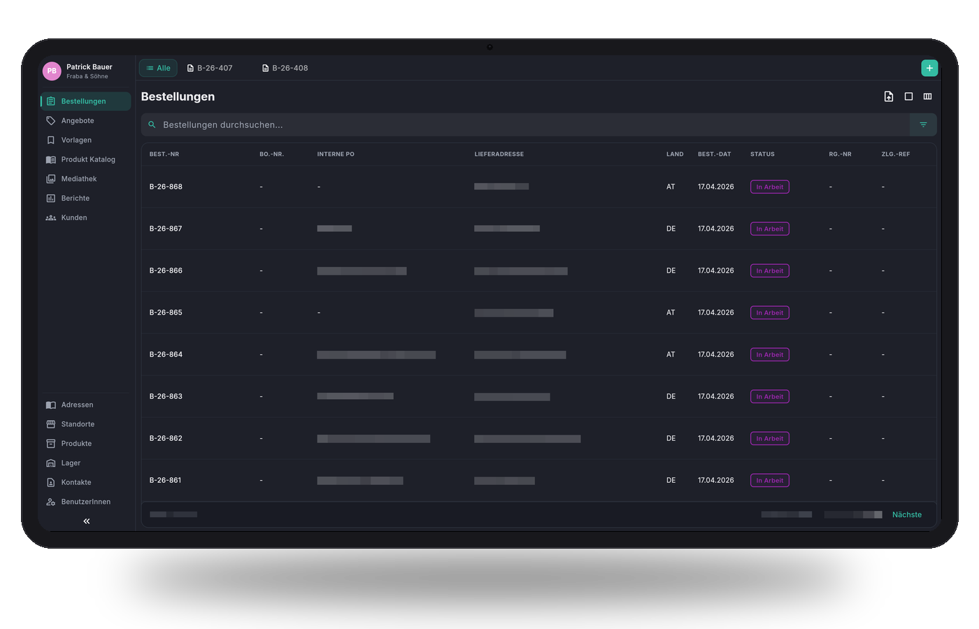 BestellCenter – Auftragsverwaltung auf einem Laptop